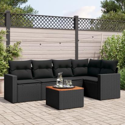 Set mobilier de grădină cu perne, 6 piese, negru, poliratan GartenMobel Dekor
