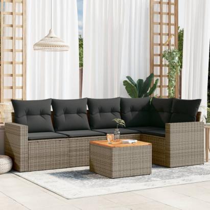 Set mobilier grădină cu perne, 6 piese, gri, poliratan GartenMobel Dekor