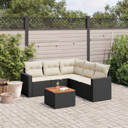 Set mobilier de grădină cu perne, 6 piese, negru, poliratan GartenMobel Dekor
