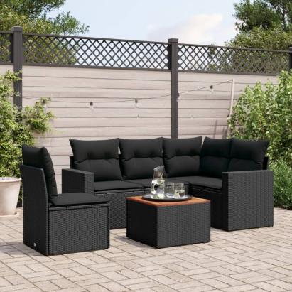 Set mobilier de grădină cu perne, 6 piese, negru, poliratan GartenMobel Dekor