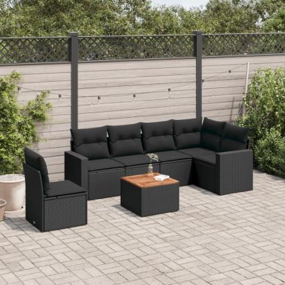 Set canapele de grădină cu perne, 7 piese, negru, poliratan GartenMobel Dekor