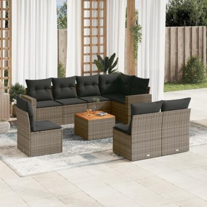 Set canapele de grădină, 9 piese, cu perne, gri, poliratan GartenMobel Dekor