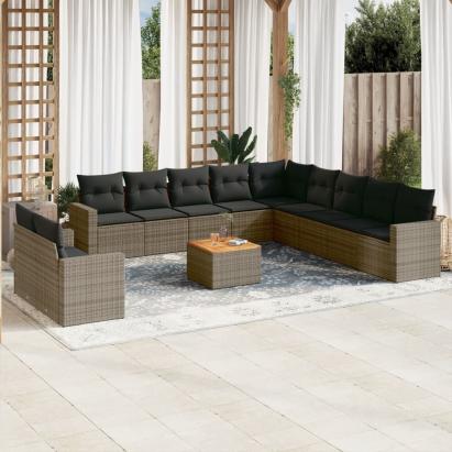 Set canapea de grădină cu perne, 12 piese, gri, poliratan GartenMobel Dekor