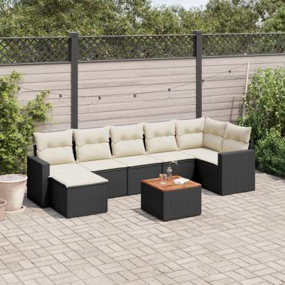 Set mobilier de grădină cu perne, 8 piese, negru, poliratan GartenMobel Dekor