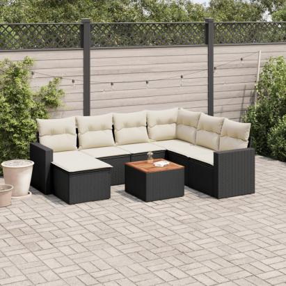 Set mobilier de grădină cu perne, 8 piese, negru, poliratan GartenMobel Dekor