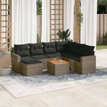 Set canapele de grădină cu perne, 8 piese, gri, poliratan GartenMobel Dekor