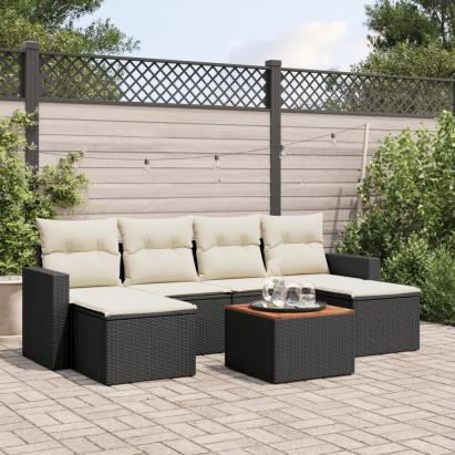 Set canapele de grădină cu perne, 7 piese, negru, poliratan GartenMobel Dekor
