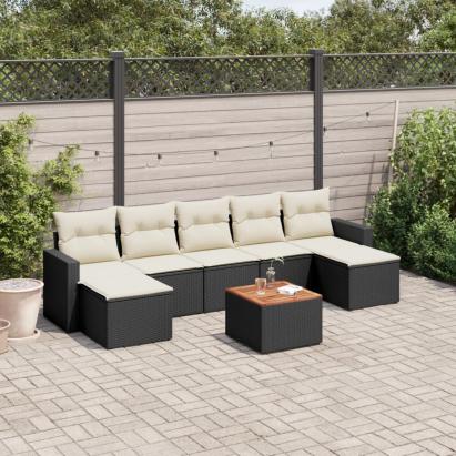 Set mobilier de grădină cu perne, 8 piese, negru, poliratan GartenMobel Dekor