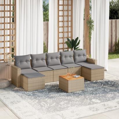 Set canapele de grădină, 8 piese, cu perne, bej, poliratan GartenMobel Dekor