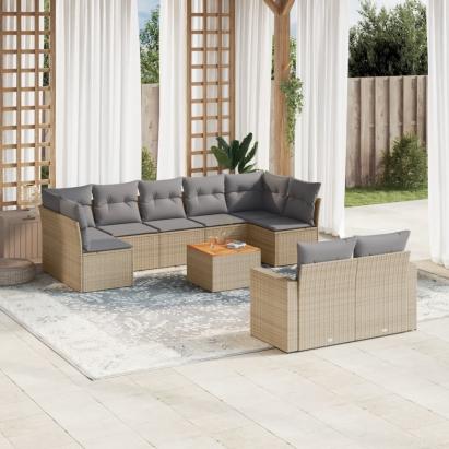 Set canapele de grădină cu perne, 10 piese, bej, poliratan GartenMobel Dekor