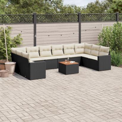 Set canapele de grădină cu perne, 11 piese, negru, poliratan GartenMobel Dekor