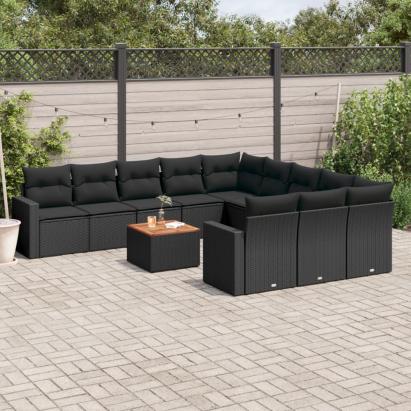 Set canapele de grădină, 12 piese, cu perne, negru, poliratan GartenMobel Dekor