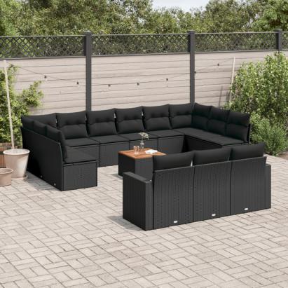 Set mobilier de grădină cu perne, 14 piese, negru, poliratan GartenMobel Dekor