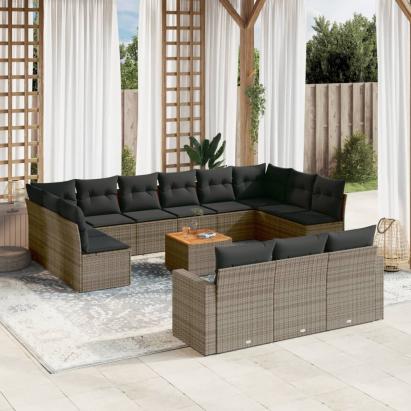 Set mobilier de grădină cu perne, 14 piese, gri, poliratan GartenMobel Dekor