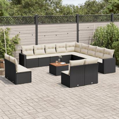 Set mobilier de grădină cu perne, 14 piese, negru, poliratan GartenMobel Dekor