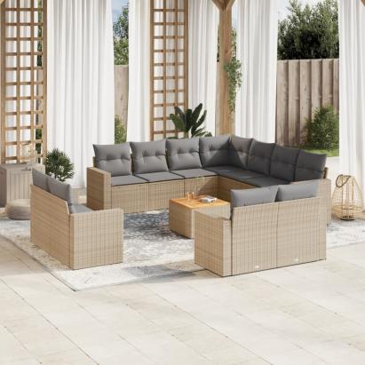 Set canapele de grădină cu perne, 12 piese, bej, poliratan GartenMobel Dekor