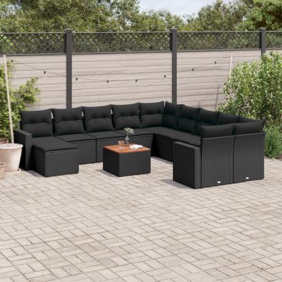 Set canapele de grădină, 12 piese, cu perne, negru, poliratan GartenMobel Dekor
