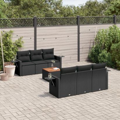Set canapele de grădină cu perne, 7 piese, negru, poliratan GartenMobel Dekor