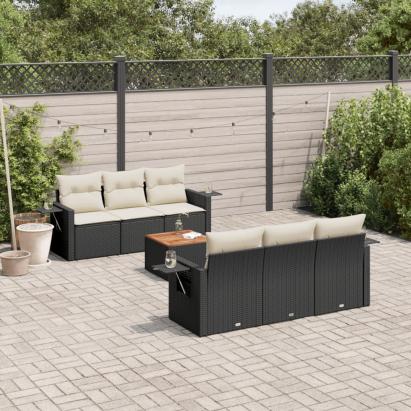 Set canapele de grădină cu perne, 7 piese, negru, poliratan GartenMobel Dekor
