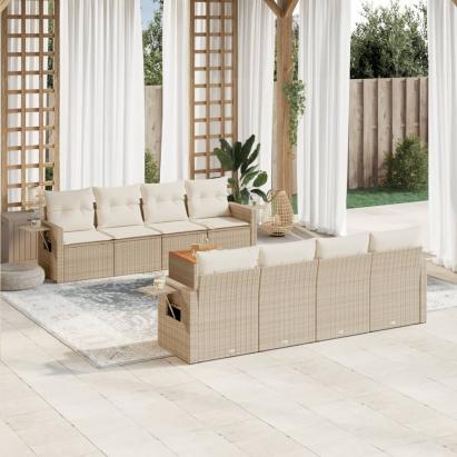 Set canapele de grădină, 9 piese, cu perne, bej, poliratan GartenMobel Dekor