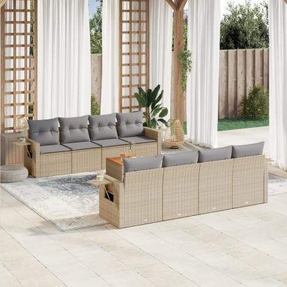 Set canapele de grădină, 9 piese, cu perne, bej, poliratan GartenMobel Dekor