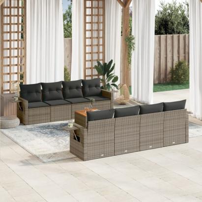 Set canapele de grădină, 9 piese, cu perne, gri, poliratan GartenMobel Dekor