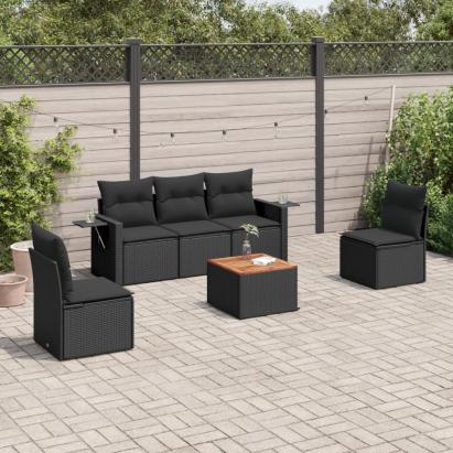 Set mobilier de grădină cu perne, 6 piese, negru, poliratan GartenMobel Dekor