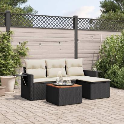 Set mobilier de grădină cu perne, 5 piese, negru, poliratan GartenMobel Dekor