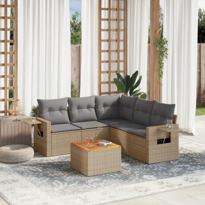 Set canapele de grădină cu perne, 6 piese, bej, poliratan GartenMobel Dekor
