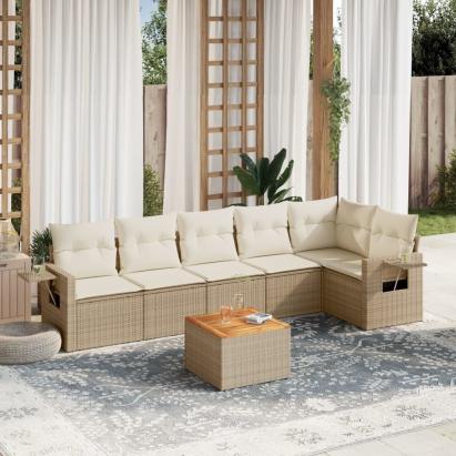 Set canapele de grădină, 7 piese, cu perne, bej, poliratan GartenMobel Dekor