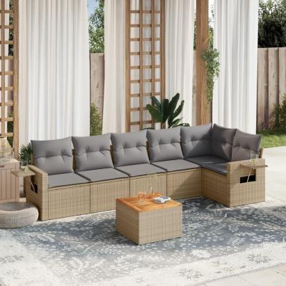 Set canapele de grădină, 7 piese, cu perne, bej, poliratan GartenMobel Dekor