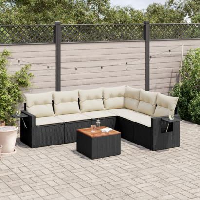 Set canapele de grădină cu perne, 7 piese, negru, poliratan GartenMobel Dekor