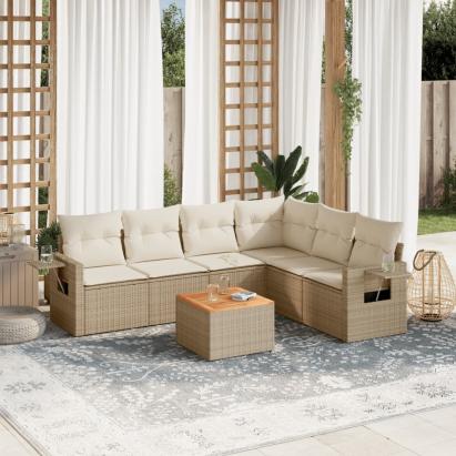 Set canapele de grădină, 7 piese, cu perne, bej, poliratan GartenMobel Dekor