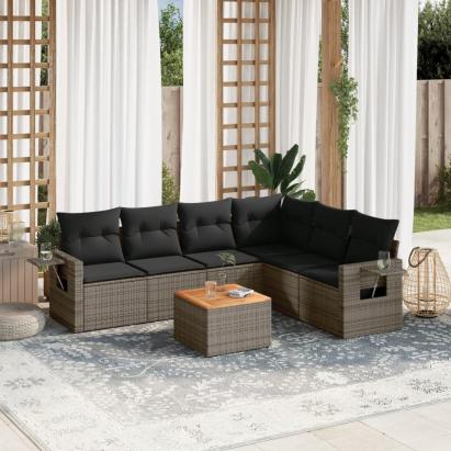 Set canapele de grădină, 7 piese, cu perne, gri, poliratan GartenMobel Dekor