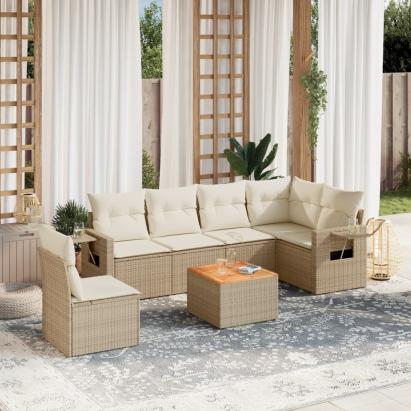 Set canapele de grădină, 7 piese, cu perne, bej, poliratan GartenMobel Dekor