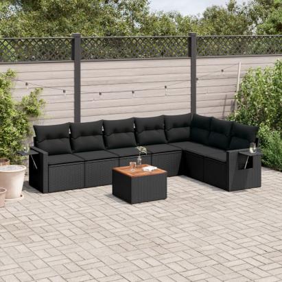 Set mobilier de grădină cu perne, 8 piese, negru, poliratan GartenMobel Dekor