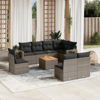 Set canapele de grădină, 9 piese, cu perne, gri, poliratan GartenMobel Dekor