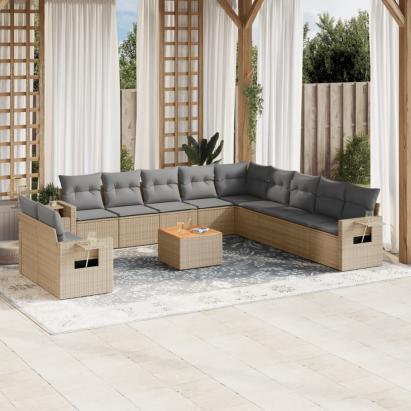 Set canapele de grădină cu perne, 12 piese, bej, poliratan GartenMobel Dekor