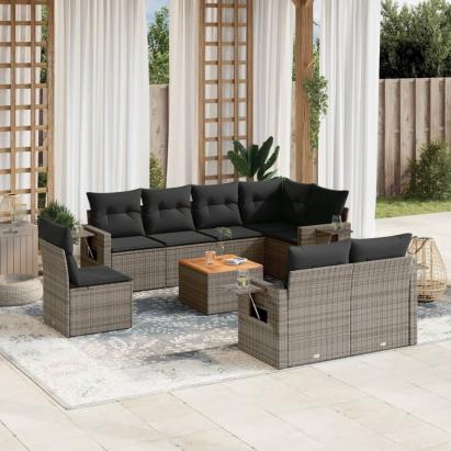 Set canapele de grădină, 9 piese, cu perne, gri, poliratan GartenMobel Dekor