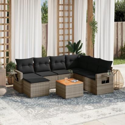 Set canapele de grădină cu perne, 8 piese, gri, poliratan GartenMobel Dekor