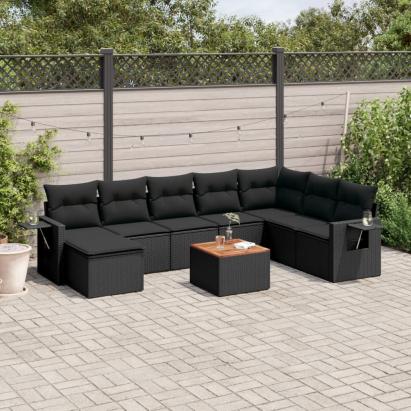 Set mobilier de grădină cu perne, 9 piese, negru, poliratan GartenMobel Dekor