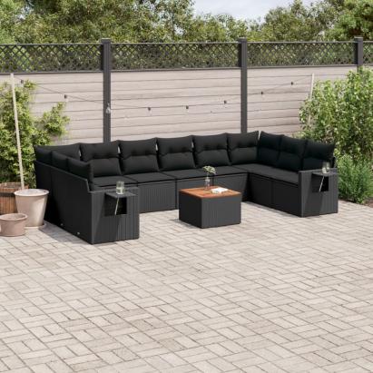 Set canapele de grădină cu perne, 11 piese, negru, poliratan GartenMobel Dekor