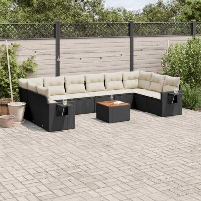 Set canapele de grădină cu perne, 11 piese, negru, poliratan GartenMobel Dekor