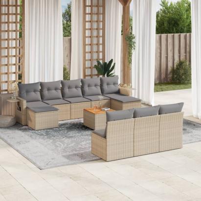 Set canapele de grădină cu perne, 11 piese, bej, poliratan GartenMobel Dekor