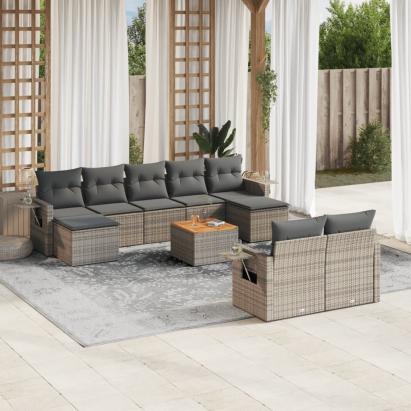 Set mobilier de grădină cu perne, 10 piese, gri, poliratan GartenMobel Dekor