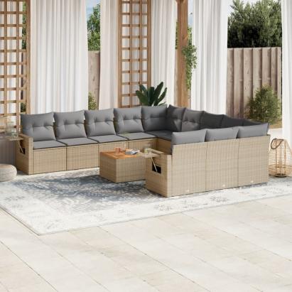 Set canapele de grădină cu perne, 12 piese, bej, poliratan GartenMobel Dekor