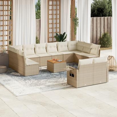 Set canapele de grădină, 13 piese, cu perne, bej, poliratan GartenMobel Dekor