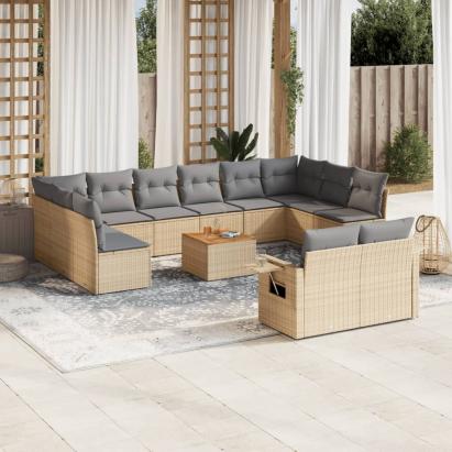 Set canapele de grădină, 13 piese, cu perne, bej, poliratan GartenMobel Dekor
