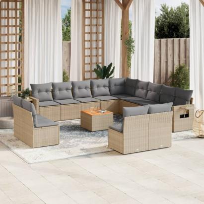 Set canapele de grădină, 14 piese, cu perne, bej, poliratan GartenMobel Dekor