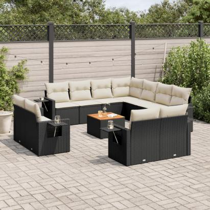 Set canapele de grădină, 12 piese, cu perne, negru, poliratan GartenMobel Dekor